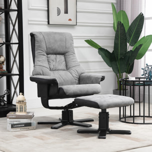 Fauteuil relax style contemporain - dossier inclinable, repose-pied - piètement bois peuplier noir tissu technique gris