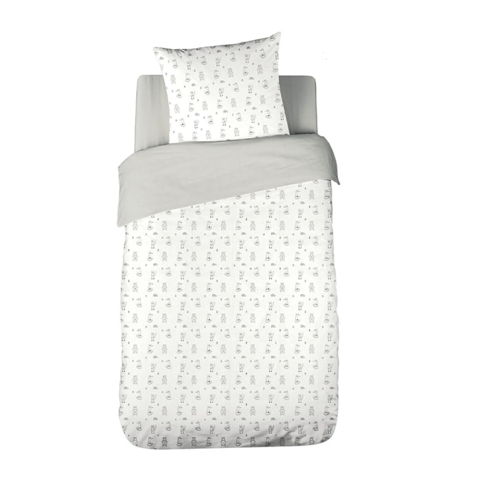Parure de lit enfant imprimé 100% gaze de coton - forêt - gris