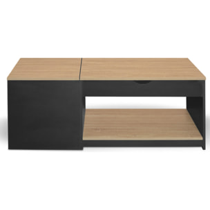 Table basse Elina avec double plateau relevable et coffre latéral L110cm - Bois - Noir