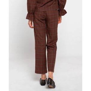 Pantalón recto marrón de cuadros con bragueta y botón
