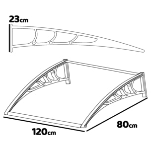 Arcadia - Pensilina da esterno per porte e finestre in PP e policarbonato 120x80 cm, nera con vetro fumè