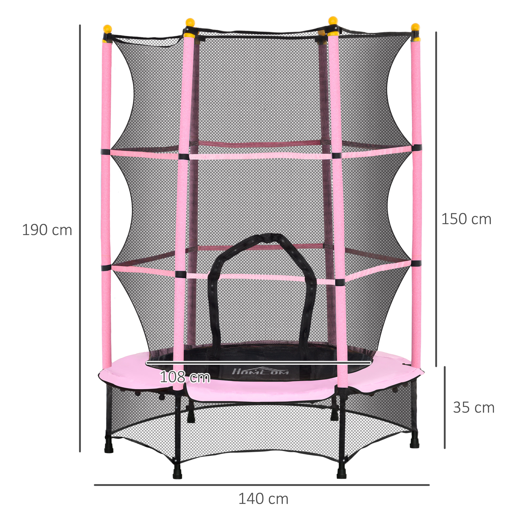 Cama Elástica Infantil Ø140x190 cm Trampolín para Niños de +3 Años con Red de Seguridad y Marco de Acero para Interior y Exterior