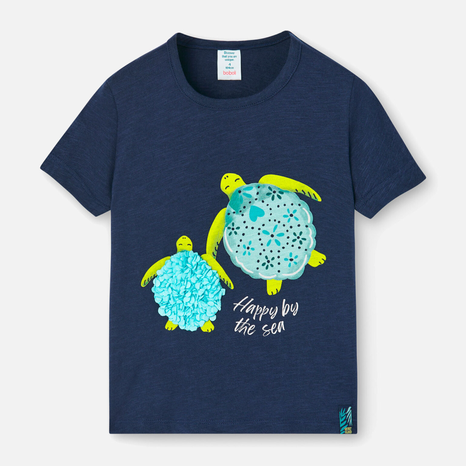 Camiseta flamÃ© niÃ±a, mangas cortas estampada, azul marino