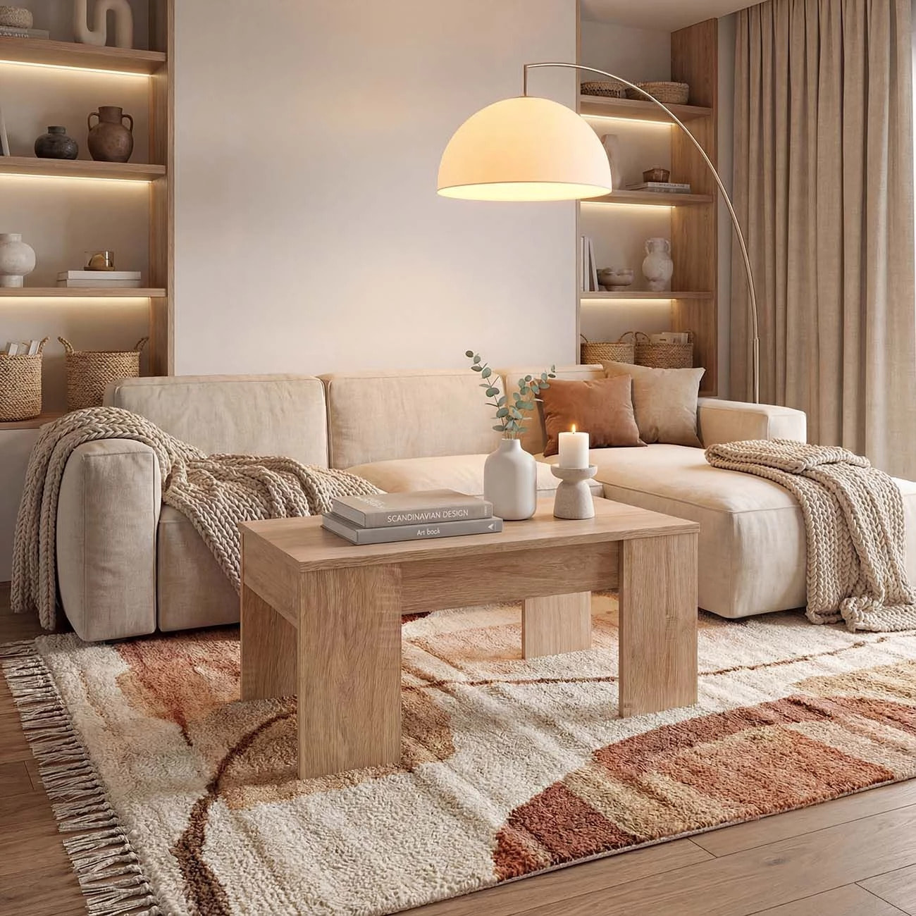 Mesa de centro elevable con almacenaje en roble canadian 100x45-56 cm Vita Roble Canadian