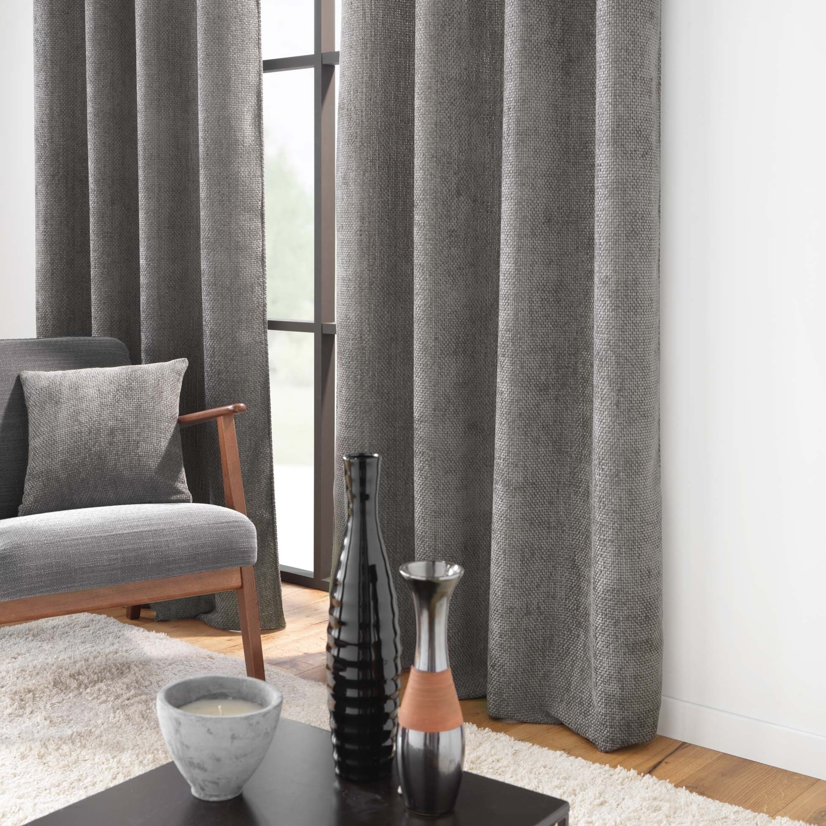 Rideau à œillets en velours chenille - Gris anthracite