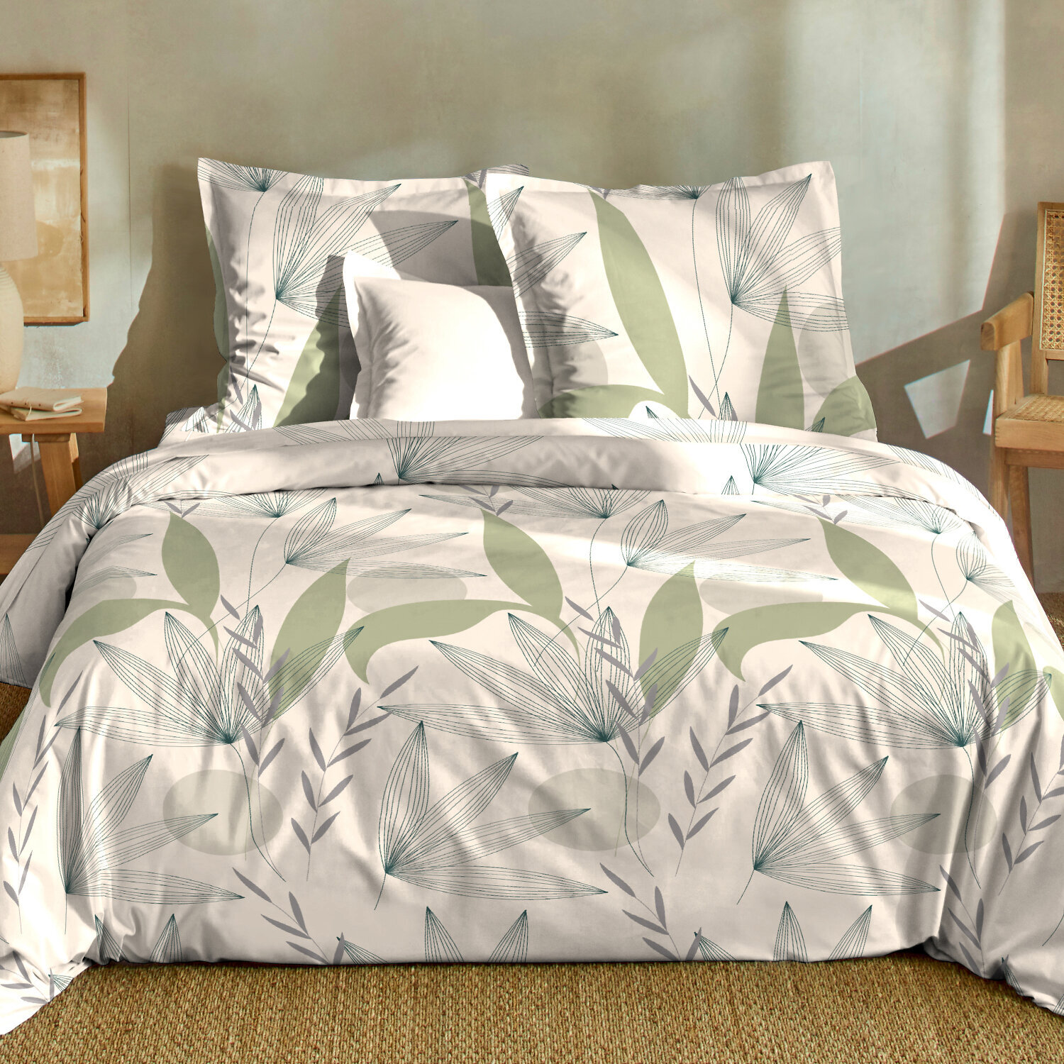 Parure housse de couette imprimé 100% coton - dune - blanc