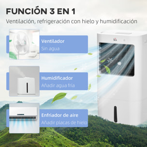 Enfriador de Aire Portátil 15L Climatizador Evaporativo 65W Humidificador Ventilador con Pantalla LED Control Remoto Temporizador Oscilación 3 Velocidades 3 Modos 32x37x74 cm Blanco