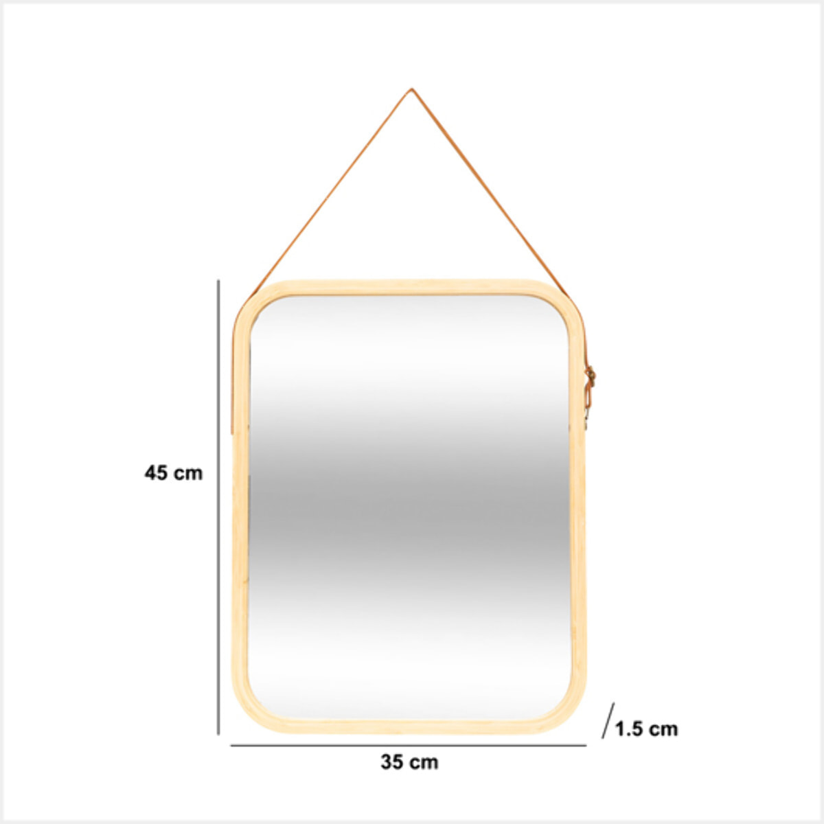 Miroir mural avec lanière en cuir 45x35cm