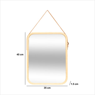 Miroir mural avec lanière en cuir 45x35cm