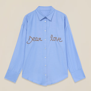 Oltre - Camicia con ricamo gioiello lettering - Azzurro