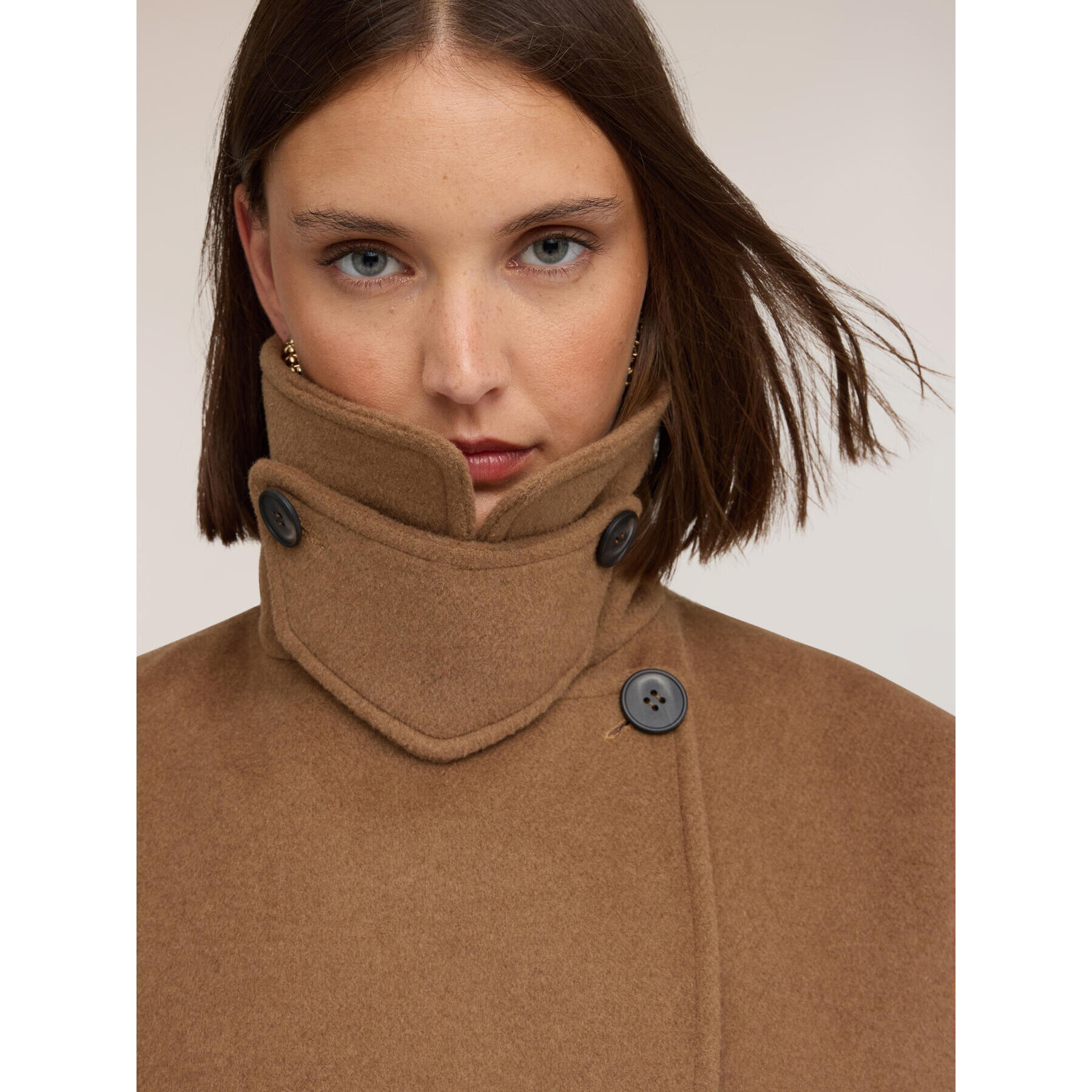 Motivi - Abrigo cruzado de paño de lana mixta - Beige