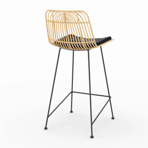 Lot de 2 chaises pour îlot central 66 cm en rotin et noir - Goa