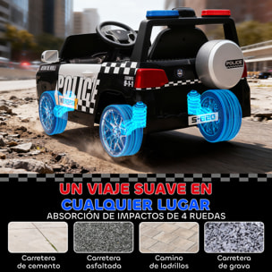 Coche Eléctrico para Niños de Policía, Coche de Batería 12V, con Motor Doble, Mando a Distancia 2,4 G, Suspensión en 4 Ruedas, Sirena, Faros LED, Puerto USB, Blutooth y Música, Blanco