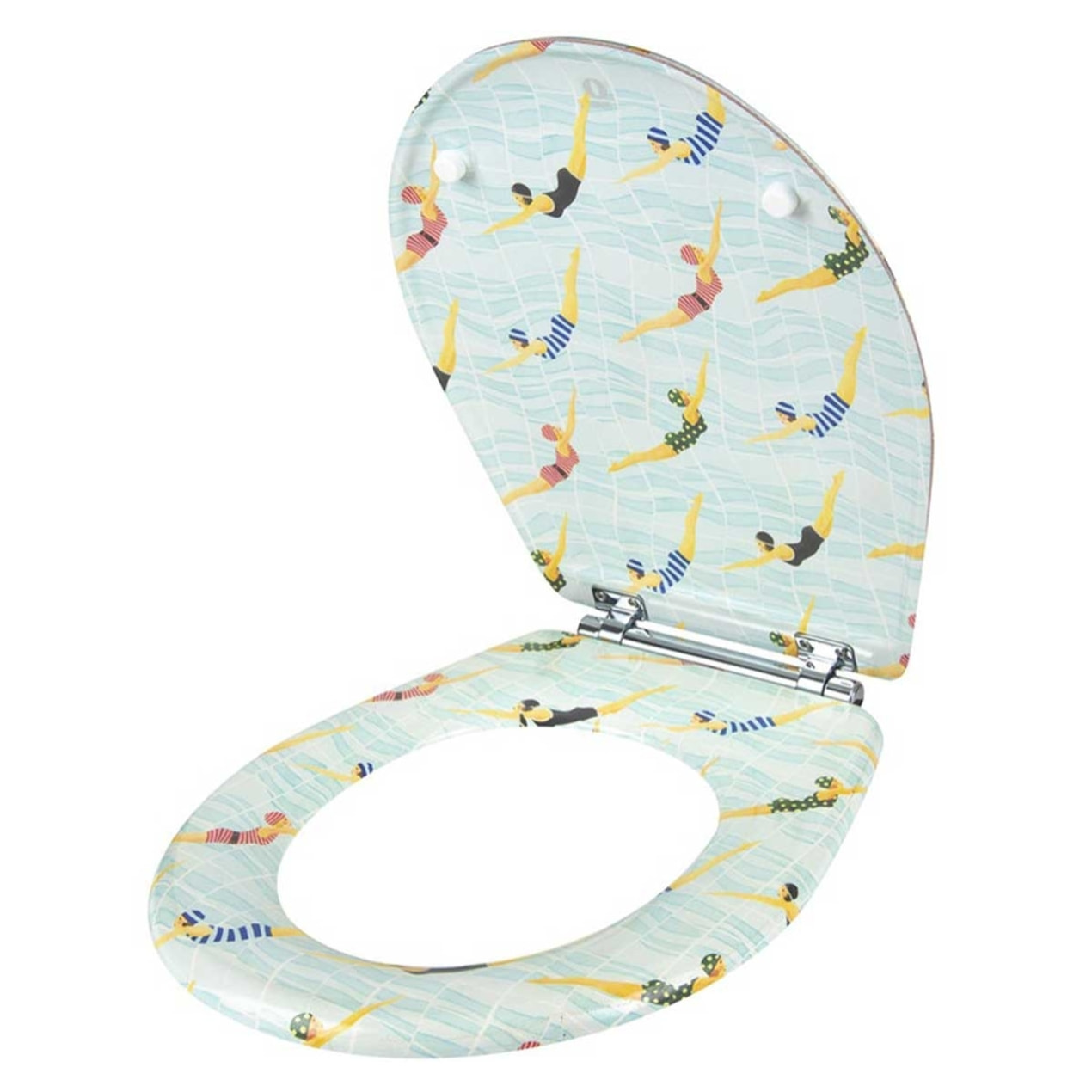 Abattant OLFA wood slim double déclipsable 'Les Nageuses' - Blanc