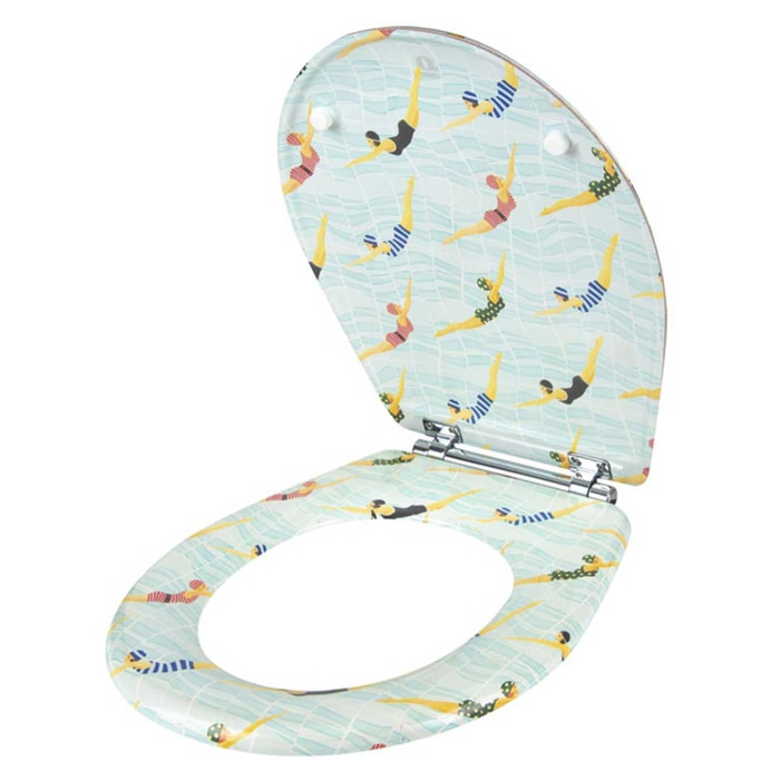 Abattant OLFA wood slim double déclipsable 'Les Nageuses' - Blanc