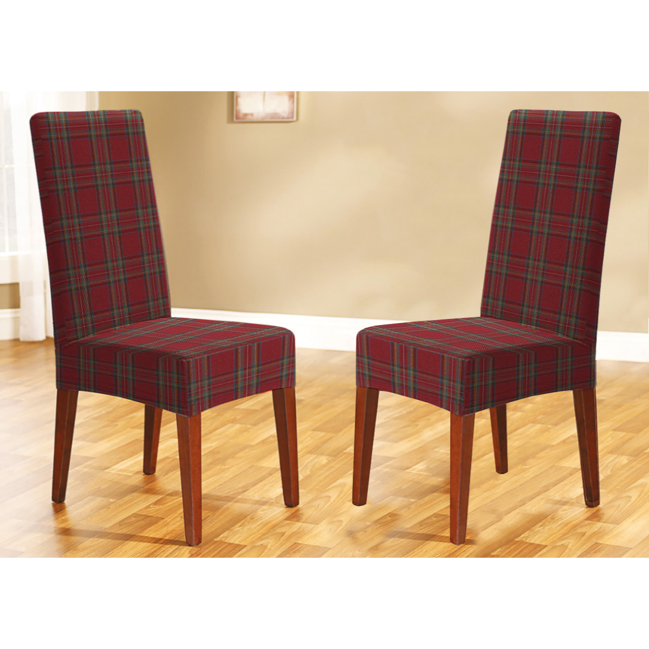 Coppia Coprisedia Con Schienale Antimacchia Scozzese Rosso Tartan Perth