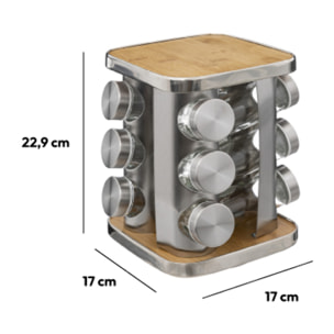Support à épices x12 rotatif - Inox Bambou