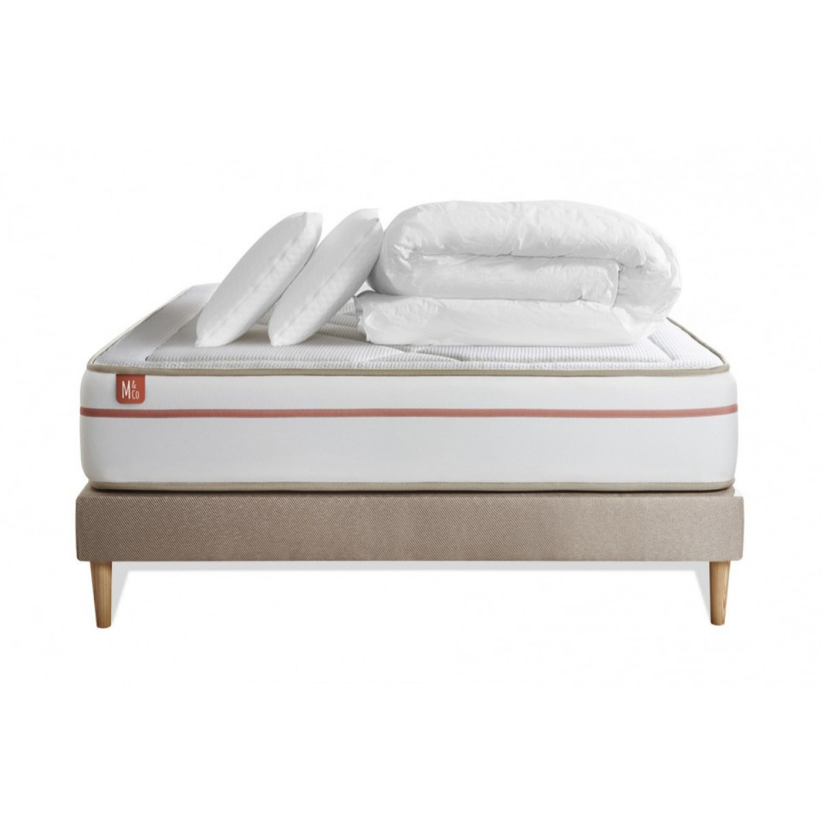 Pack matelas LE PAISIBLE - Mémoire de forme BioVisco - Ep. 24 + sommier kit Beige