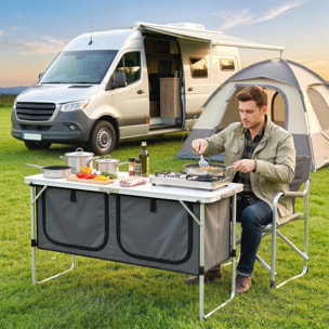 Armoire de camping pliante avec rangement, pour pique-nique barbecue extérieur - aluminium - 120x47x70cm - argent