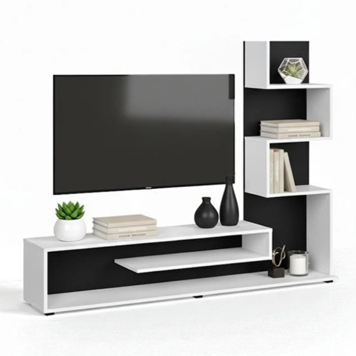 Mueble de salón Moobi en color blanco artik negro y medidas 160 x 124 cm Blanco Artik (Blanco Mate) - Negro