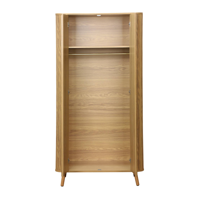 Armoire 2 portes effet bois rainuré avec étagère et penderie. L 90 x P 60 x H 180cm