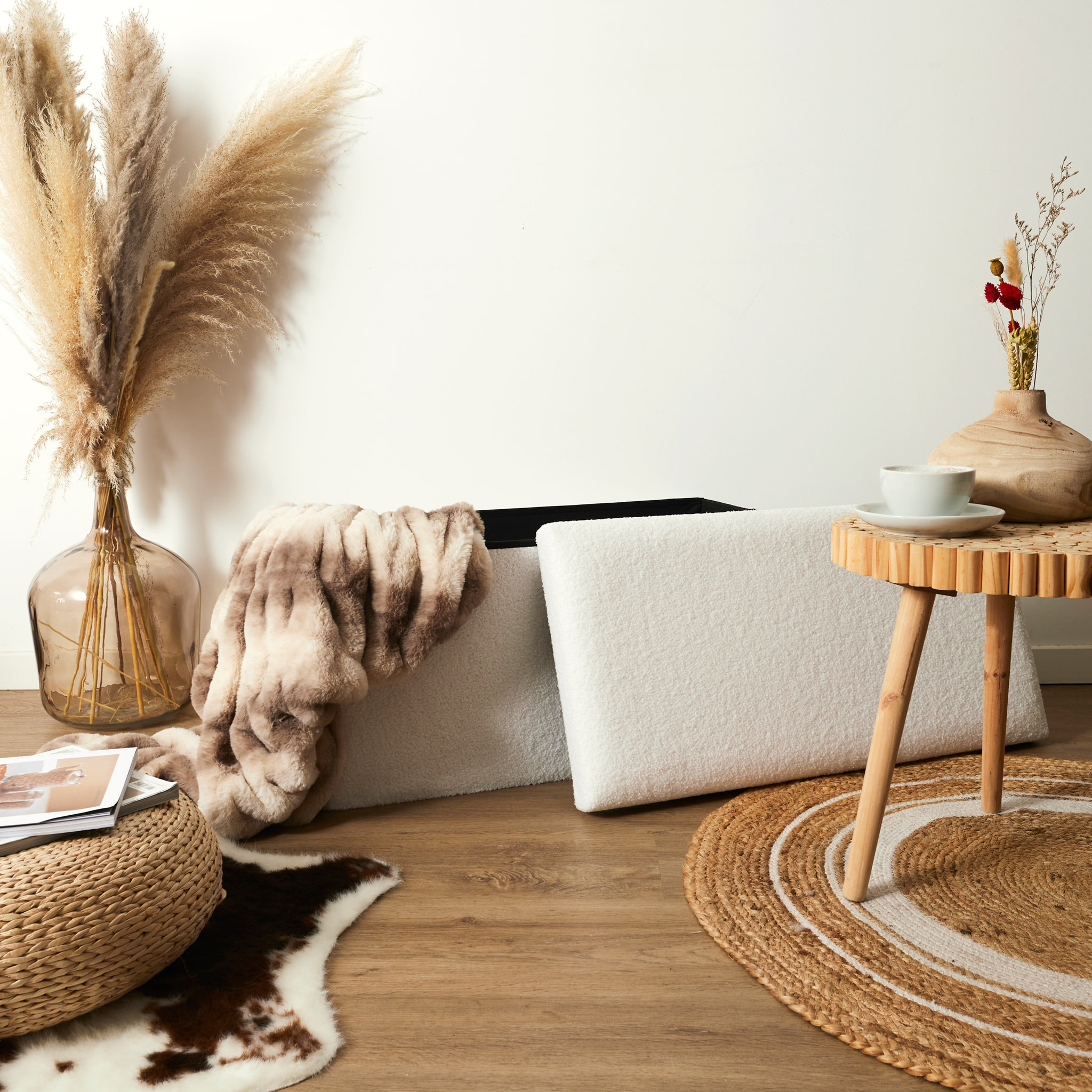 Coffre Banc Pliable - HOME DECO FACTORY - Effet Fourrure - Blanc
