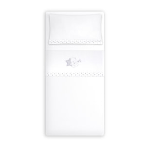 Triptico Cuna Coralina Modelo Osito Sentado + Broche Bco/Gris