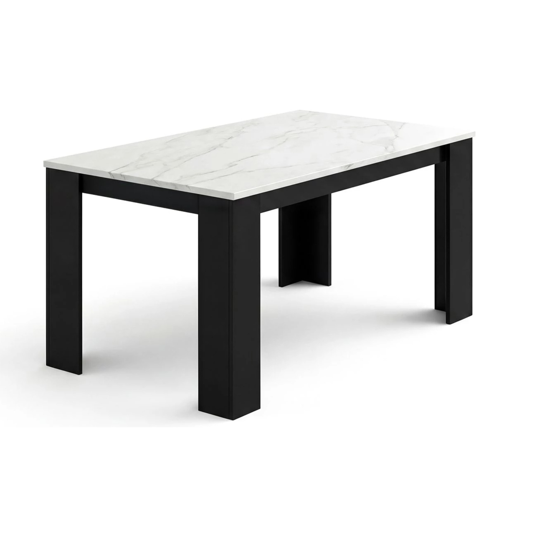 Mesa de comedor fija en negro mate y efecto mármol 140X80 cm Naya Negro Mate - Mármol Blanco Mate
