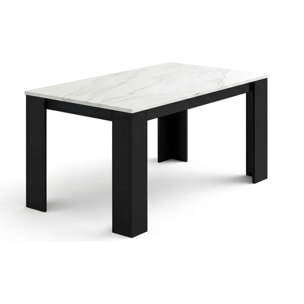 Mesa de comedor fija en negro mate y efecto mármol 140X80 cm Naya Negro Mate - Mármol Blanco Mate