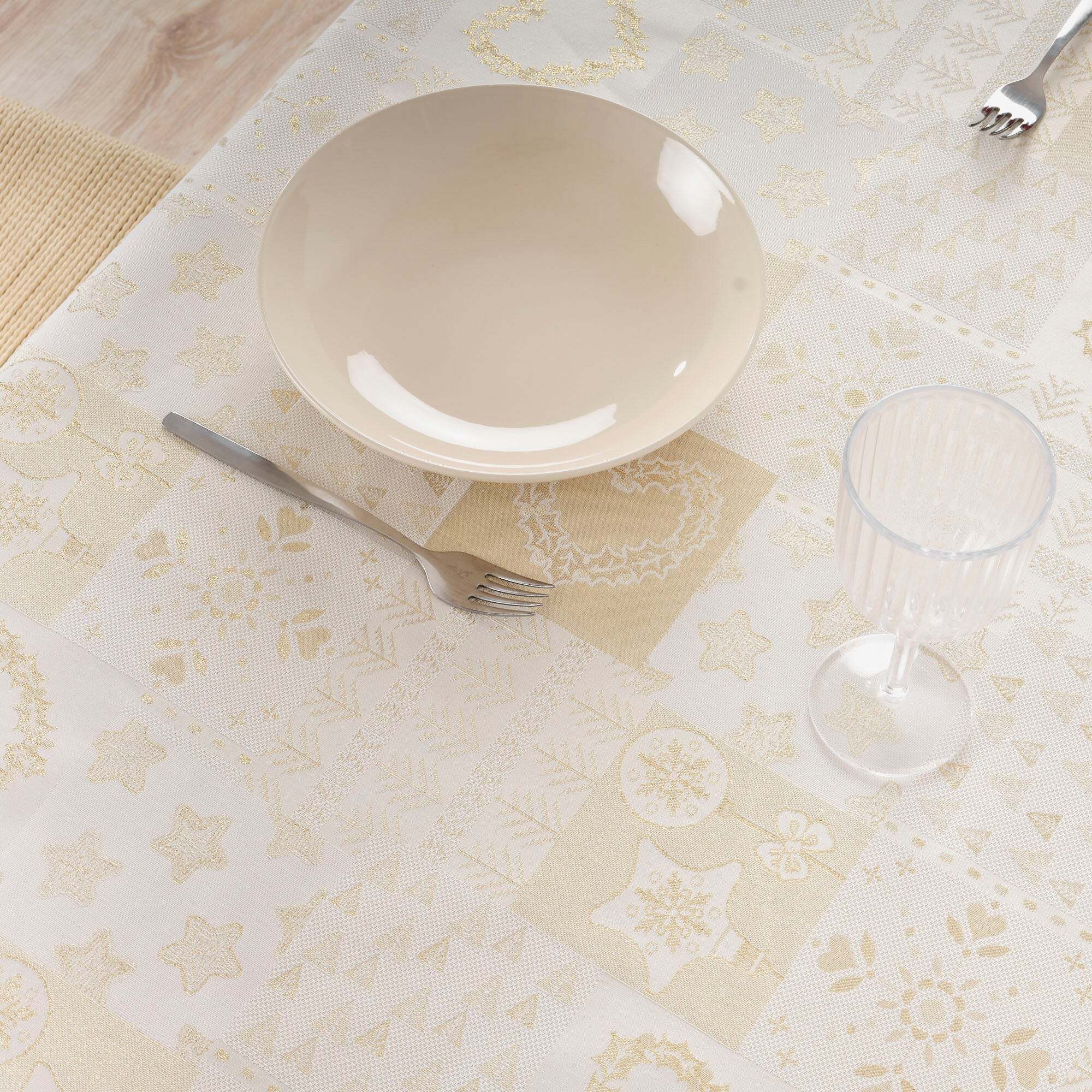 Nappe Anti-tâches Toucher du Tissu Jacquard R22124 Natural Oro Lurex