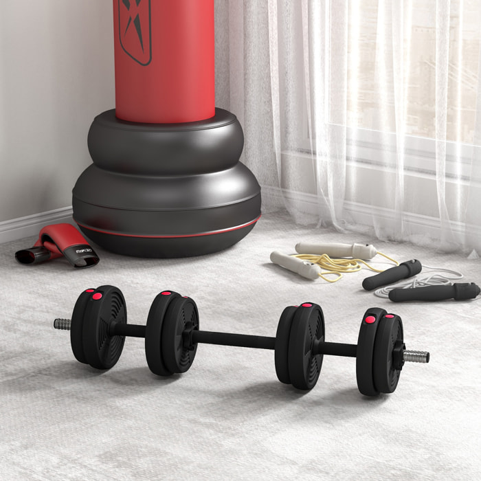 Haltères 2 en 1 réglables - haltères libres 15 Kg - barres incluses - entraînement musculaire & haltérophilie - noir rouge