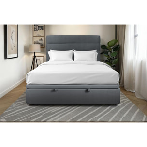 Lit avec sommier et tête de lit à lignes - Tissu velours au style chic - Adapté à tous les matelas, montage rapide - Esprit hôtel - Rangement XXL - Hauteur Totale : 39cm