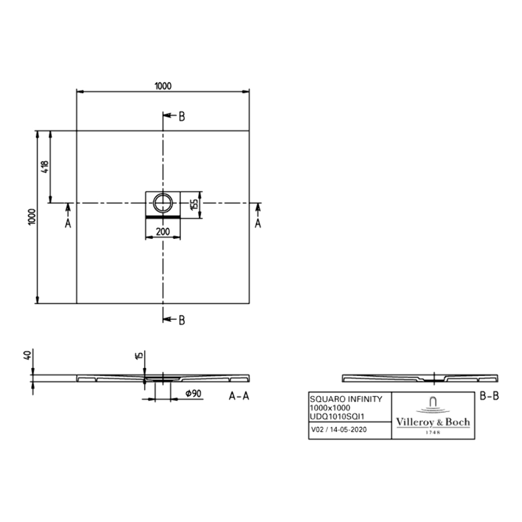 Receveur antidérapant Squaro Infinity quaryl gris