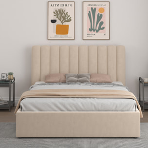 LEANA Lit avec coffre de rangement 140x190cm velours beige