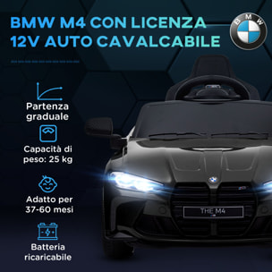 AIYAPLAY Macchina Elettrica per Bambini a Licenza BMW M4 con Telecomando, Clacson e Fari, 108x69.5x51 cm, Nera