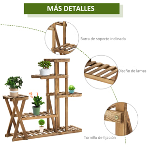 Soporte para Plantas Estantería para Plantas con Pies de Madera Estantería para Flores con 5 Niveles Carga 60 kg para Interior y Exterior 98x28x95 cm Carbonizado