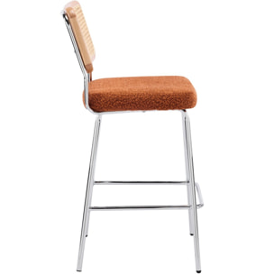 Lot de 2 chaises de bar en cannage et tissu bouclé, piètement chromé - MUSE