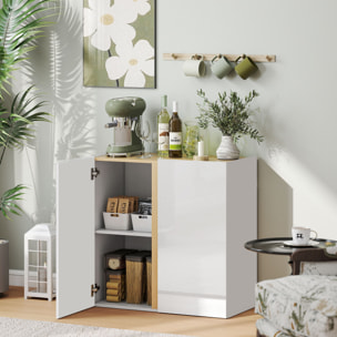 Buffet blanc laqué, meuble de rangement avec 2 portes et étagère réglable, 80 x 40 x 80 cm, blanc