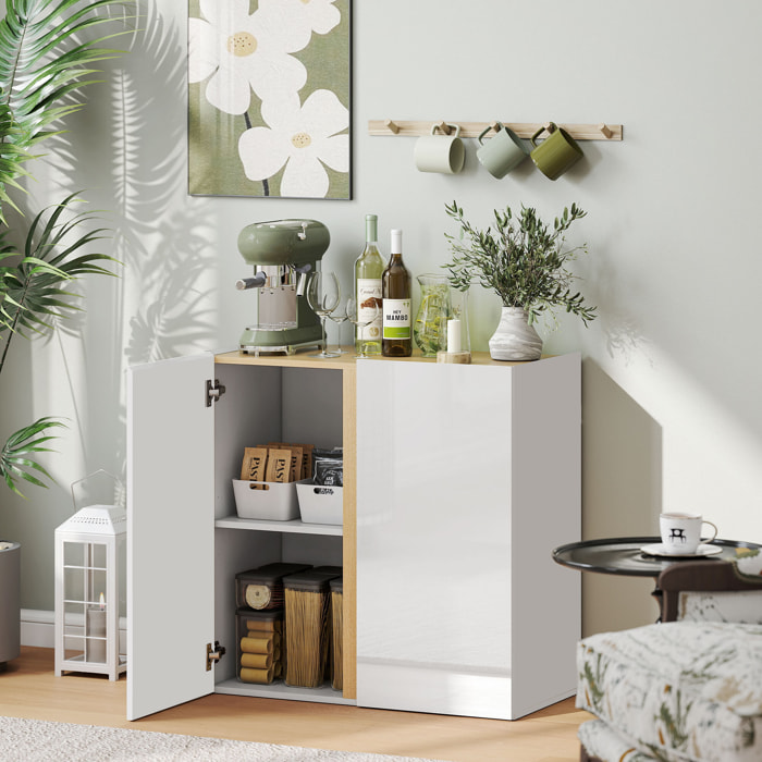 Buffet blanc laqué, meuble de rangement avec 2 portes et étagère réglable, 80 x 40 x 80 cm, blanc