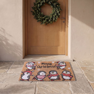 Zerbino natalizio Pinguini Merry Christmas in cocco e PVC - Multicolore