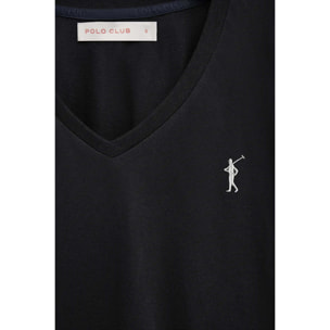 Maglietta nera a maniche corte e scollo a V con ricamo Rigby Go