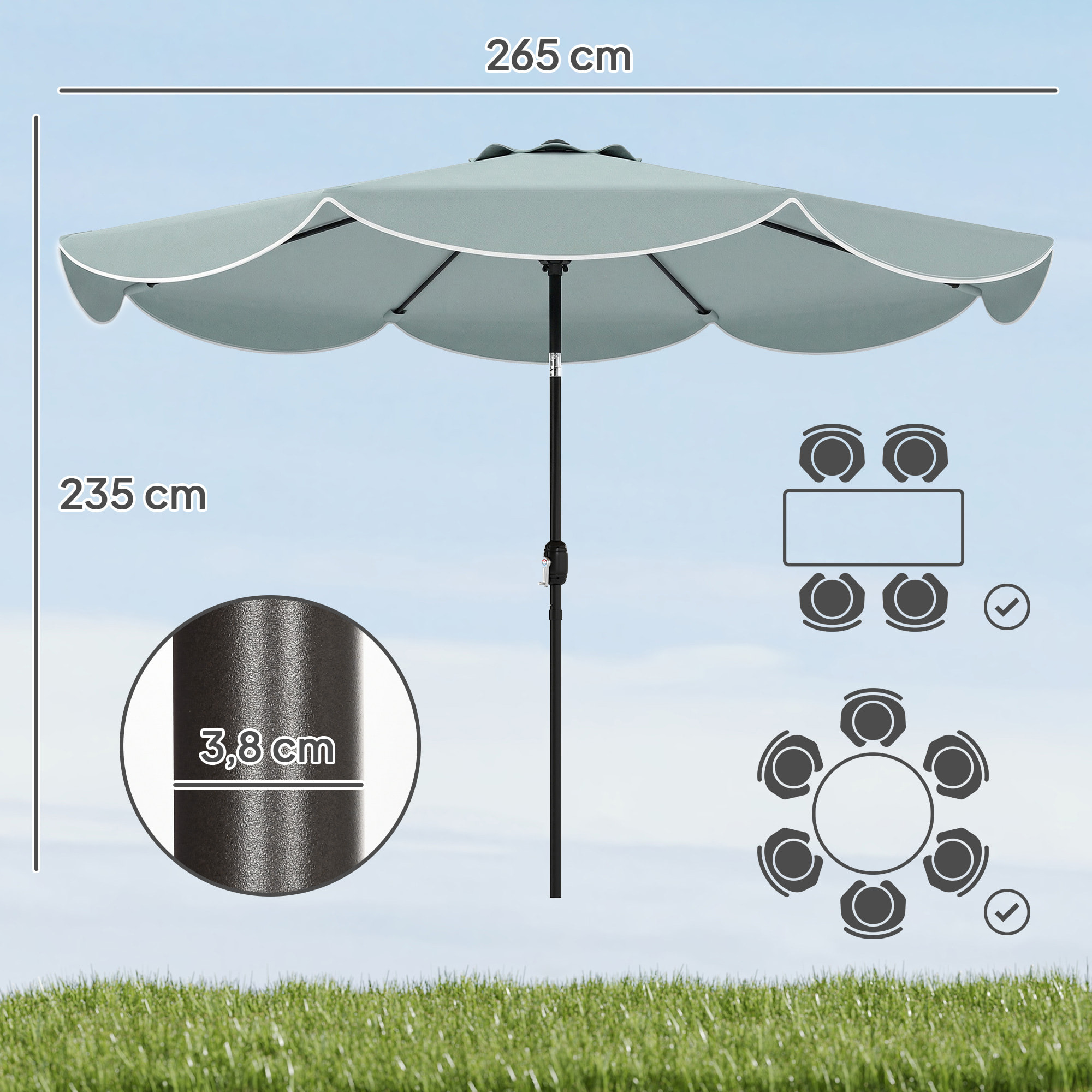 Parasol inclinable dia.265cm métal bleu