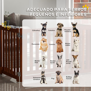 Barrera de Seguridad para Perros Plegable para Escaleras y Puertas Valla para Perros Pequeños de 4 Paneles con Soporte de Pie para Interiores 205x30x60 cm Marrón