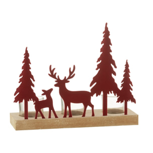 J-Line Photophore 3 Rennes+Sapin De Noel Bois/Metal Velours Rouge Fonce