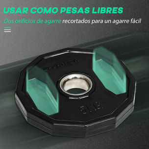 Juego de 2 Discos de Pesas Olímpicas 5 kg Hierro Fundido Placas de Pesas con Orificio de 5 cm para Entrenamiento Fitness en Gimnasio Casa Negro