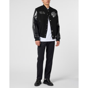 PHILIPP PLEIN Varsity Bomber Jacket Teddy Racer