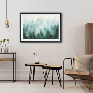 Affiche Brume sur la forêt Affiche + cadre en bois - Noir