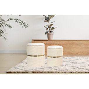 Set di 2 pouf contenitori Milas in velluto crema