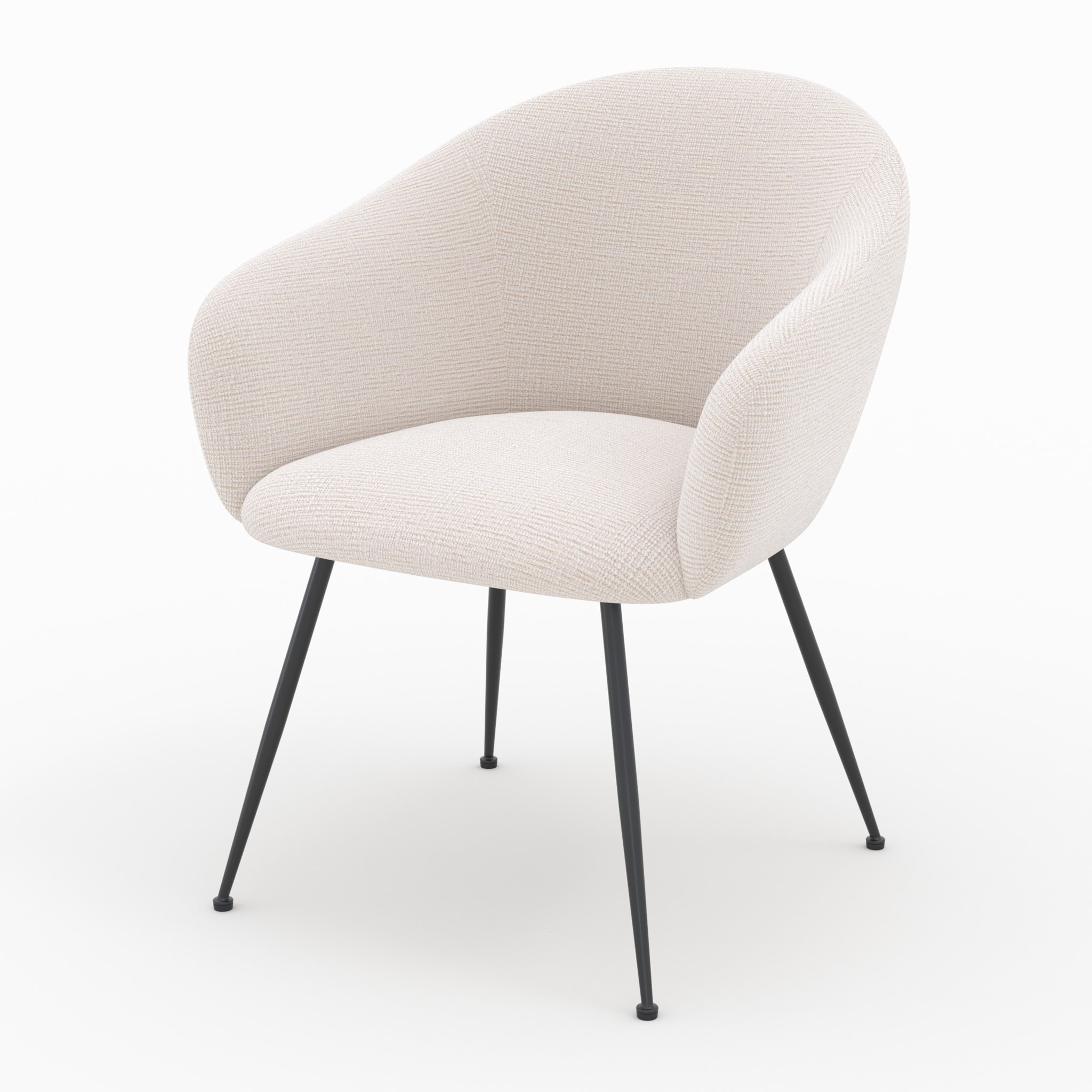 Fauteuil en tissu blanc chiné et pieds en métal noir - Socky