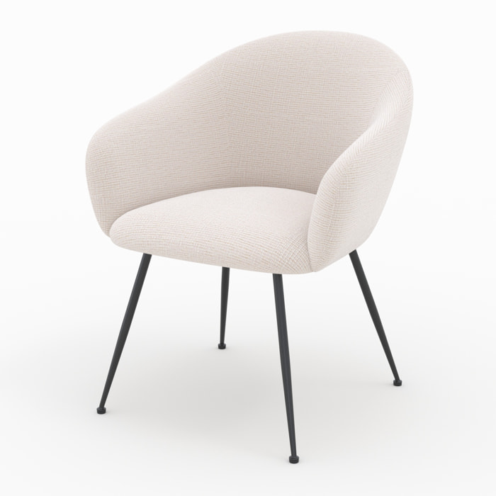 Fauteuil en tissu blanc chiné et pieds en métal noir - Socky